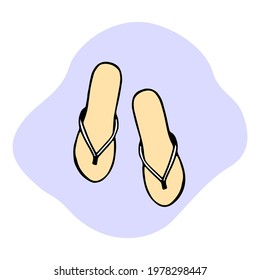 Ladies beach slippers as design elements. Colourful Hand drawn sketch. Line Art. Beach slippers isolated on white.