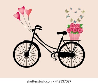 ladies bike with flowers, balloons and butterflies