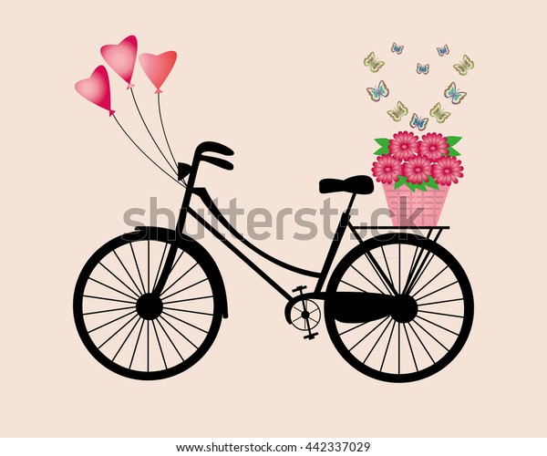 Ladies Bike Flowers Balloons Butterflies Stock Vector Royalty Free