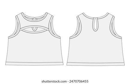 Ladies blouse bra tops technical drawing fashion flat sketch vector illustration template front and back views