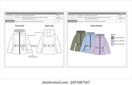Ladies Bomber jacket Flat Sketch Vector Illustration.