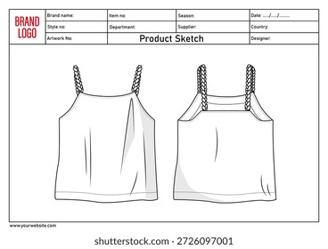 Senhoras sutiã tops desenho técnico moda plano esboço vetor modelo frente e trás