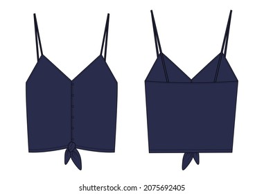 Ladies bra tops Technical fashion flat sketch vector navy color template Front,  back. Women's underwear top design Apparel template isolated on White background  Girls Unisex Top CAD illustration