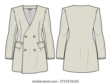 Ladys kragenlose Blazer technische flache Design Vektor Mockup-Vorlage.