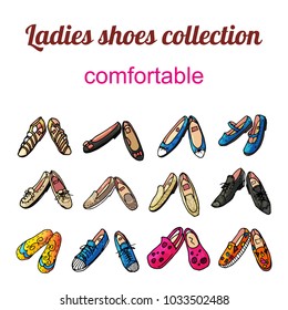 Ladies comfortable shoes vector collection