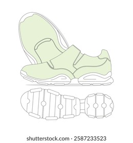 Ladies dad shoes technical flat drawing vector mockup illustration.