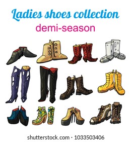 Ladies demi-season shoes vector collection