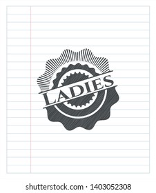 Ladies emblem drawn in pencil. Vector Illustration. Detailed.