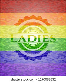 Ladies emblem on mosaic background with the colors of the LGBT flag