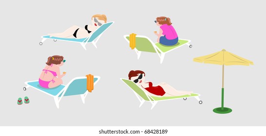 Ladies Enjoying Sun Tan-vector