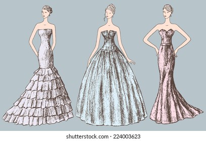Ladies in the evening dresses