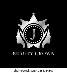 ladies face with crown letter J luxurious alphabet for bridal, wedding, beauty care logo, personal branding image, make up artist, or any other royal brand and company