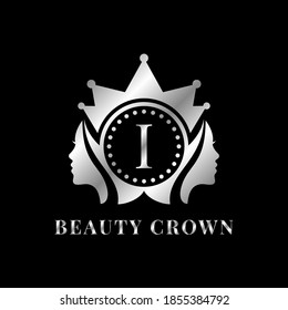 ladies face with crown letter I luxurious alphabet for bridal, wedding, beauty care logo, personal branding image, make up artist, or any other royal brand and company