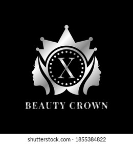 ladies face with crown letter X luxurious alphabet for bridal, wedding, beauty care logo, personal branding image, make up artist, or any other royal brand and company