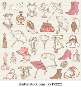 Ladies Fashion and Accessories doodle collection - hand drawn in vector