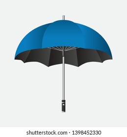Ladies fashion accessories open realistic blue umbrella isolated on grey background. vector illustration can be used for topics weather, rain, collection, fashion.