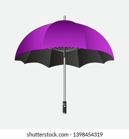 Ladies fashion accessories open realistic purple umbrella isolated on grey background. vector illustration can be used for topics weather, rain, collection, fashion.