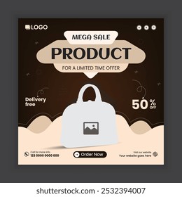 ladies Fashion Bag Sale Social Media Post Template or online post banner design, mega sale product online post banner