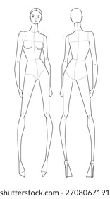 Ladies figures illustration design technical flat sketch vector mockup template.