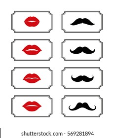 Ladies and gentlemen bathroom symbols. Vector lips and mustache. Female and male element illustration