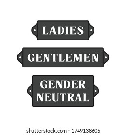 Ladies, Gentlemen, Gender Neutral Restroom Sign, Bathroom Sign Panel Vector Illustration