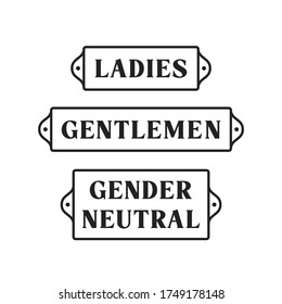 Ladies, Gentlemen, Gender Neutral Restroom Sign, Bathroom Sign Panel Vector Illustration