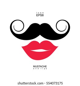 Ladies and gentlemen icon isolated. Lips and mustaches vector shape. Transgender transsexual image.