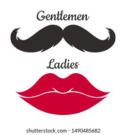 Ladies and gentlemen icon isolated on white background. Mustaches and lips  vector shape.