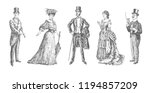 ladies and gentlemen. Man and woman figure collection. Victorian Clothing. Vintage Hand Drawn Set. Retro Illustration in ancient engraving style