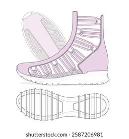 Ladies gladiator sandals mockup template vector design technical illustration.