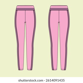 Ladies GYM leggings technical drawing fashion flat sketch vector illustration template front and back views outline CAD mockup