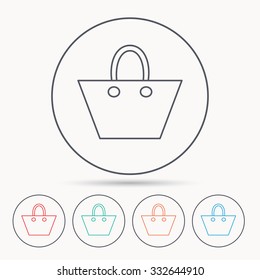 Ladies handbag icon. Elegance women accessory sign. Linear circle icons.