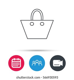 Ladies handbag icon. Elegance women accessory sign. Group of people, video cam and calendar icons. Vector