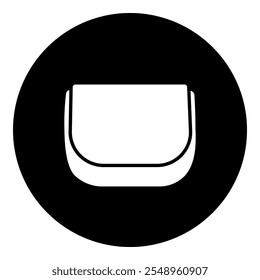 A ladies handbag symbol in the center. Isolated white symbol in black circle. Vector illustration on white background