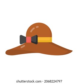 Ladies hat in flat style icon, editable vector