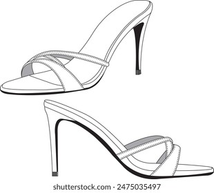 Señoras sandalias de tacón de Vector dibujo de las mujeres sandalias de tacón alto línea de dibujo sandalias de moda zapatos elegantes sandalias de verano tacones altos ilustración calzado Vector