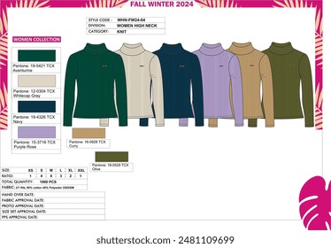 Ladies High neck. 2by1 lycra rib. colors are according to color forecast