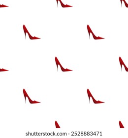  Ladies' high-heeled red shoes seamless pattern. Vector design. Paper, textile, background.