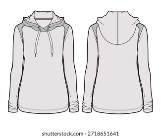 Las sudaderas con capucha de diseño técnico plano sketch Vector maqueta Plantilla.