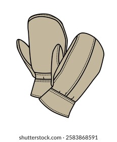 Ladies leather mittens vector template technical design by adobe illustrator.