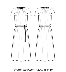 Ladies Long Dress, Maxi Dress Flat Sketch