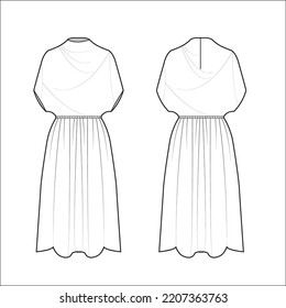 Ladies Long Dress, Maxi Dress Flat Sketch