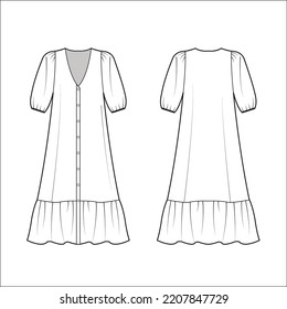 Ladies Long Dress, Maxi Dress Flat Sketch