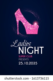 Ladies night glamour party flyer template with shoe and lips.
