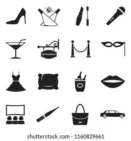 Ladies Night Icons. Black Flat Design. Vector Illustration. 