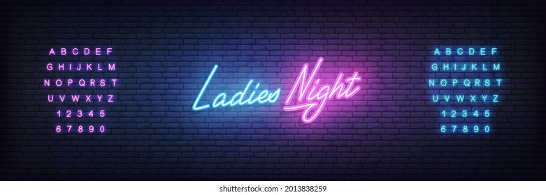 Ladies Night neon template. Glowing neon lettering Ladies Night sign