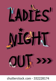Ladies' Night Out invitations card design with shoes, EPS 8 vector illustration