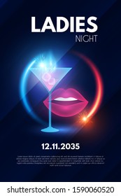 Ladies Night party poster template. Bar menu shining design.