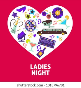 Ladies night party vector heart poster