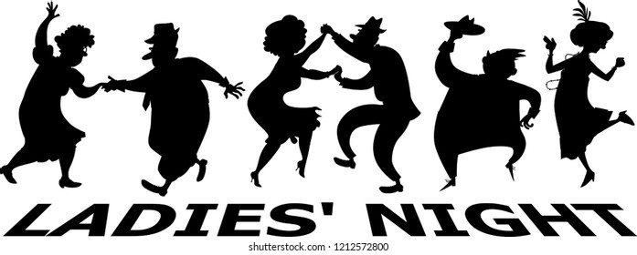 Ladies' night at the retirement community, EPS 8 vector silhouette